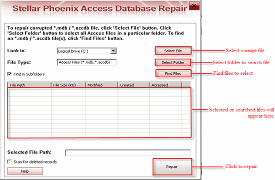 stellar access repair main interface